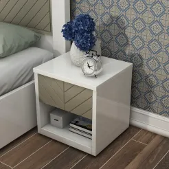 Alaska Bedside Table V2- High Gloss White