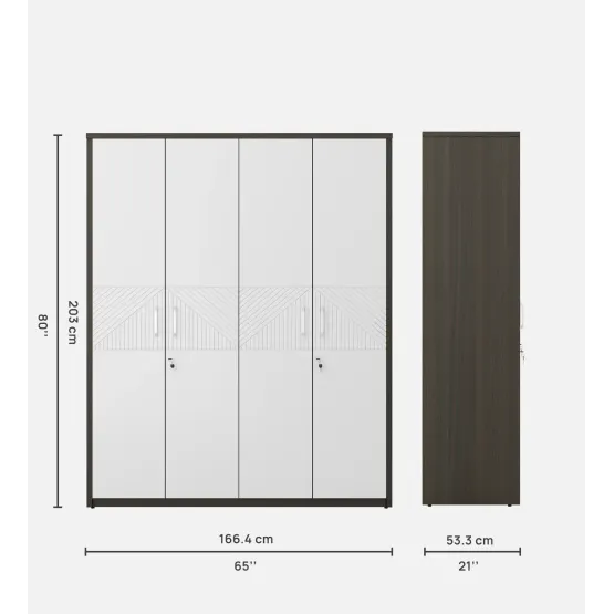 Kosmo Alina 4 Door Wardrobe Without Mirror- Fumed Oak Woodpore