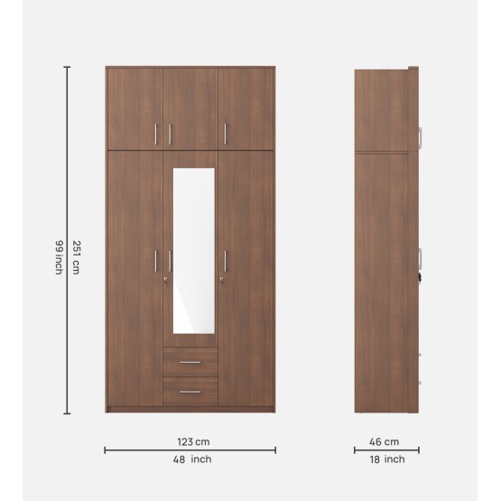 Apex 3 Door Dresser Wardrobe With Loft - Walnut Rigato