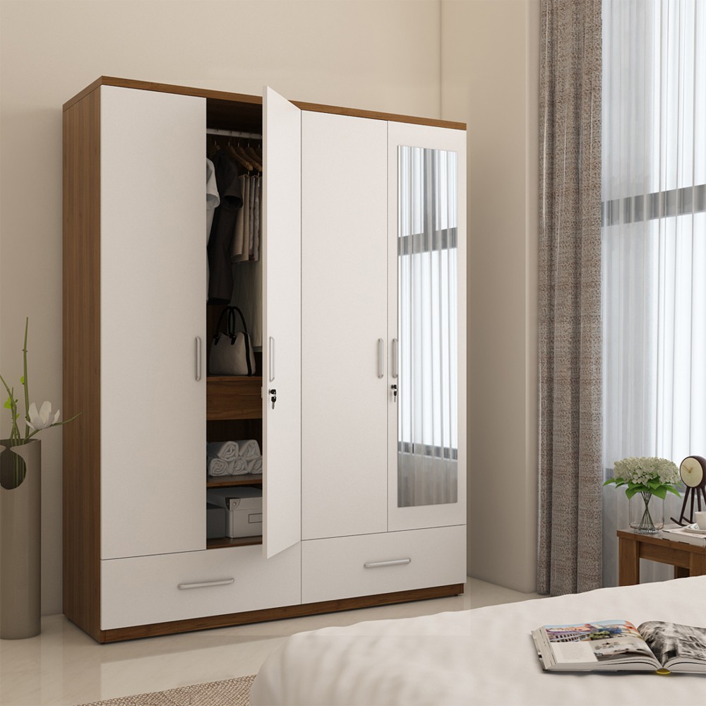 Apex 4 Door Wardrobe Without Mirror - Frosty White Woodpore