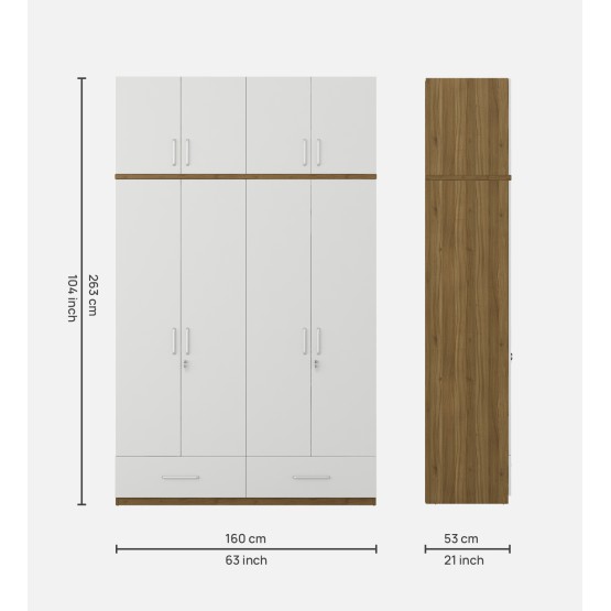 Apex 4 Door Wardrobe Without Mirror With Loft - Frosty White