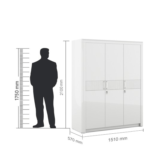 Kosmo Arctic 3 Door Wardrobe -high Gloss White