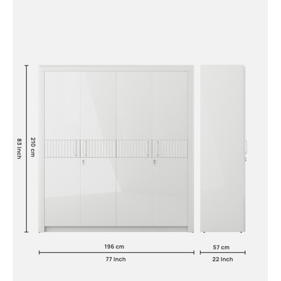 Kosmo Arctic 4 Door Wardrobe - High Gloss White