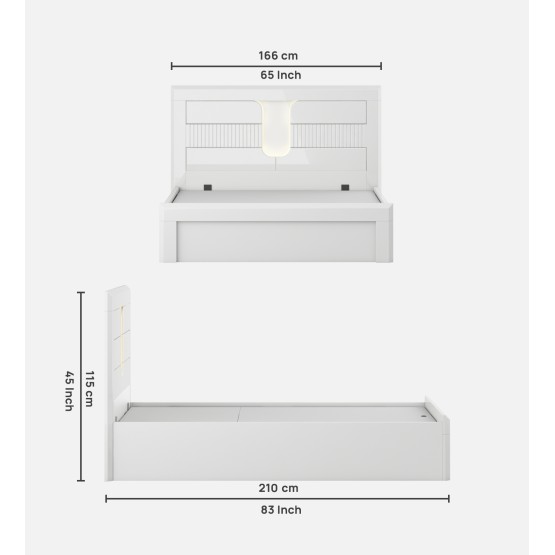 Kosmo Arctic Queen Bed Full Lift On With Top Panel - High Gloss White