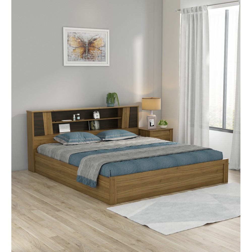 Kosmo Arthur Queen Bed With Box Type Storage - Natural Teak