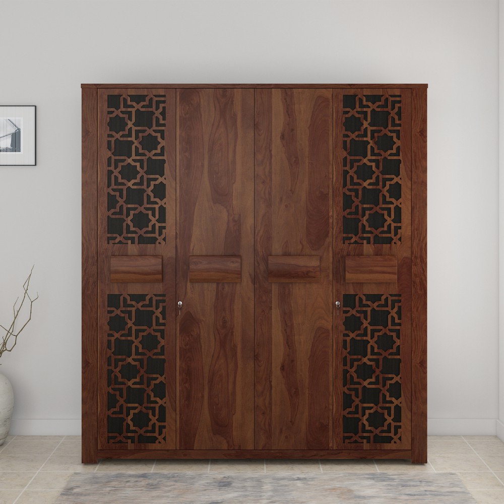 Kosmo Artisan 4 Door Wardrobe Without Mirror- Sheesham