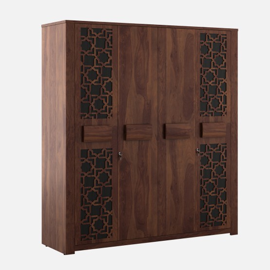 Kosmo Artisan 4 Door Wardrobe Without Mirror- Sheesham