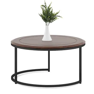 Center Table Ashley Large With Mdf Top And Metal Under Structure In Black- Sheesham