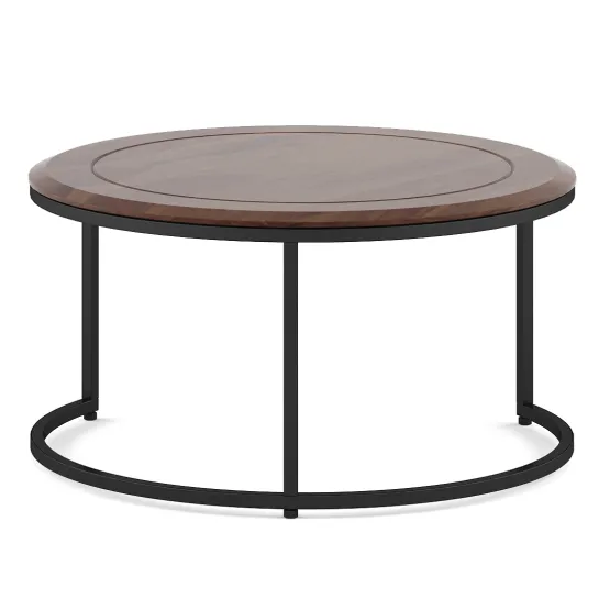 Center Table Ashley Large With Mdf Top And Metal Under Structure In Black- Sheesham