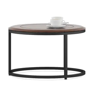 Center Table Ashley Small With Mdf Top And Metal Under Structure In Black- Sheesham