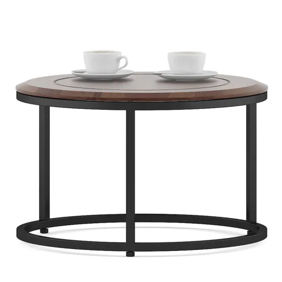 Center Table Ashley Small With Mdf Top And Metal Under Structure In Black- Sheesham