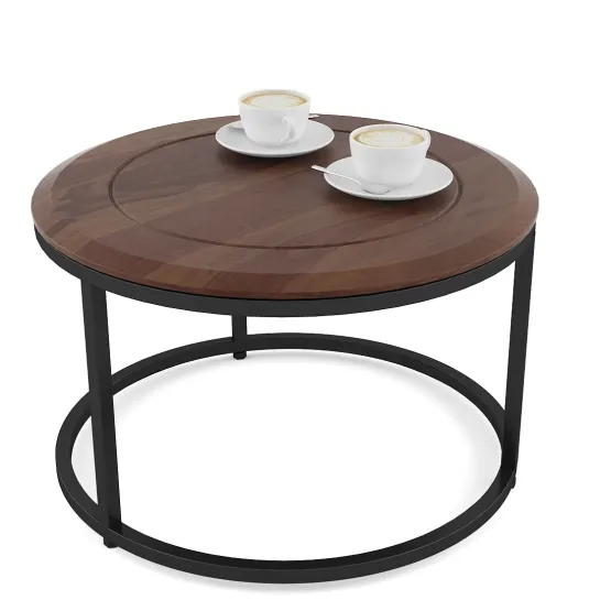 Center Table Ashley Small With Mdf Top And Metal Under Structure In Black- Sheesham