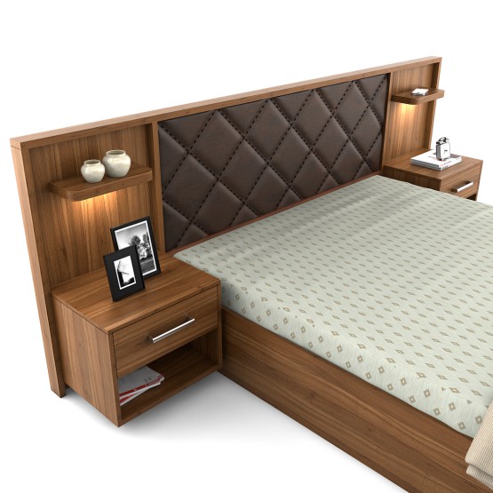 Ashton Queen Bed 3/4 Lifton Storage 2 Bedside Natural Teak