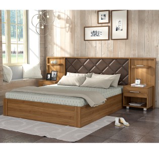 Kosmo Ashton Queen Bed 3/4lift Storage 2 Bedside Natural Teak