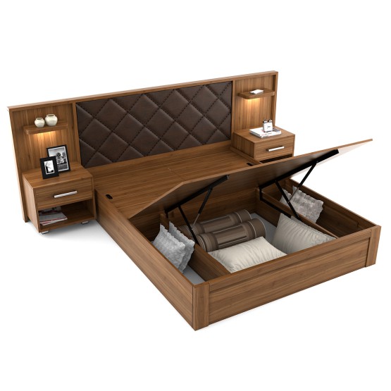 Ashton Queen Bed 3/4 Lifton Storage 2 Bedside Natural Teak