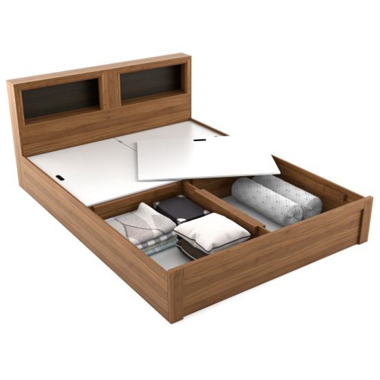 Kosmo Blaze Queen Bed With Box Type Storage - Natural Teak