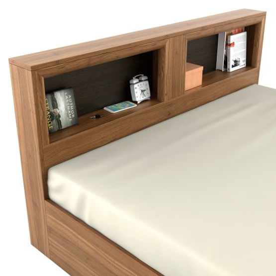 Kosmo Blaze Queen Bed With Box Type Storage - Natural Teak