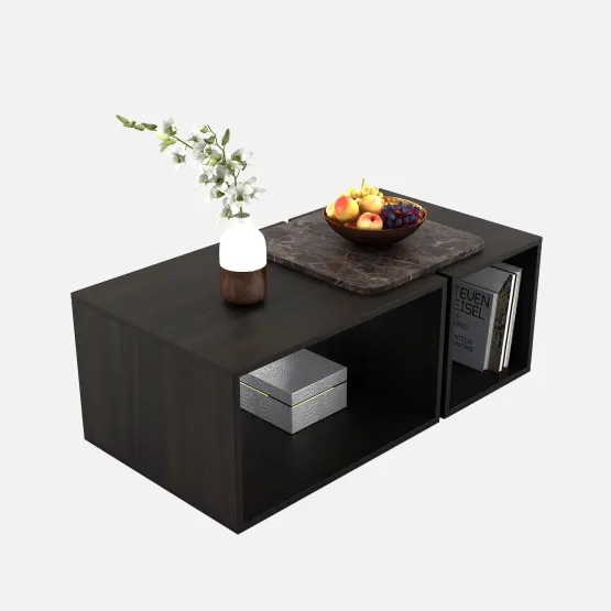 Kosmo Center Table Ct 106 In Fumed Oak & Brown Marble