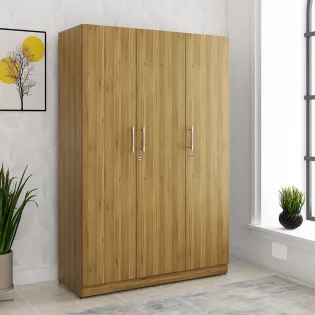 Carnival 3 Door Wardrobe Without Mirror - Natural Teak