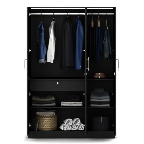 Kosmo Carnival 3 Door Wardrobe Without Mirror Hd - Natural Wenge Woodpore