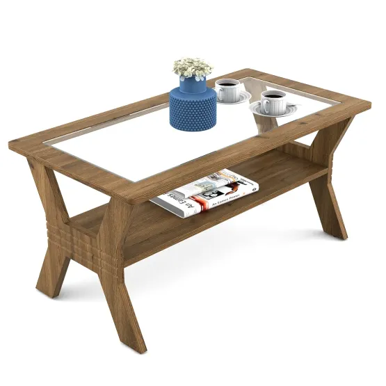 Kosmo Centre Table Ct24 With Glass Top - Classic Oak