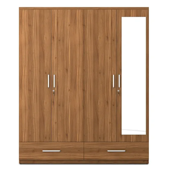 Kosmo Classy 4 Door Wardrobe With Mirror - Natural Teak