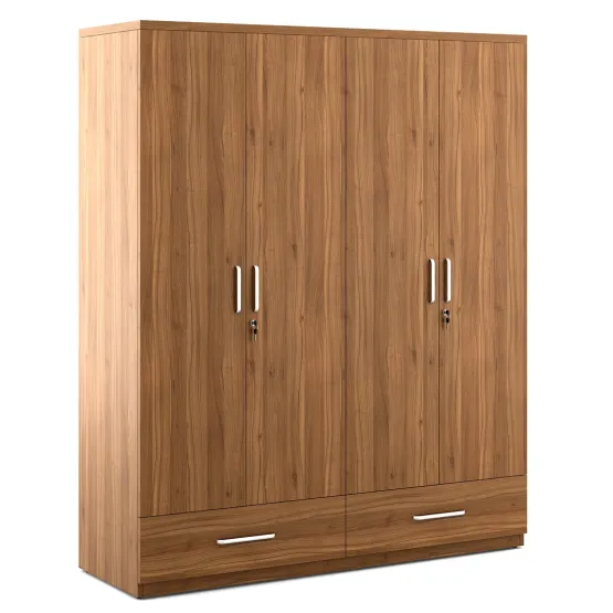 Kosmo Classy 4 Door Wardrobe Without Mirror - Natural Teak