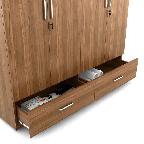 Kosmo Classy 4 Door Wardrobe Without Mirror - Natural Teak