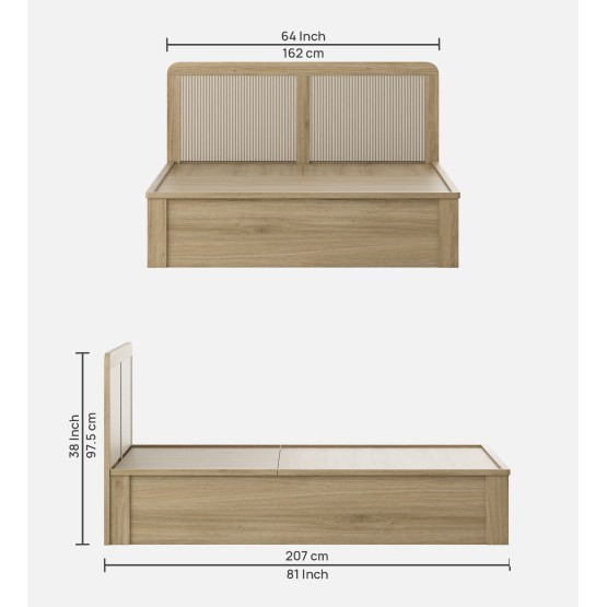 Cleo Queen Bed 3/4th Lift On Storage-santana Oak & Bamboo Flute