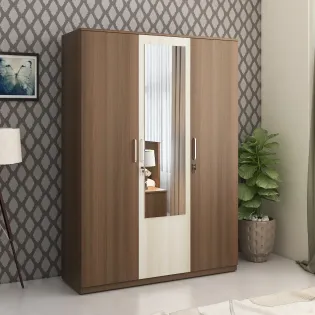 Kosmo Crescent 3 Door Wardrobe With Mirror - Mol-acacia Dark Woodpore