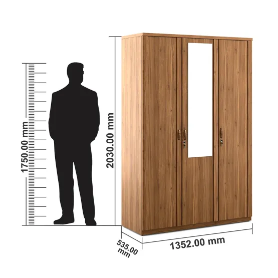 Kosmo Doric 3 Door Wardrobe - Natural Teak