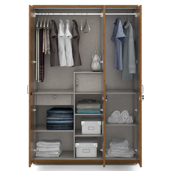 Kosmo Doric 3 Door Wardrobe - Natural Teak