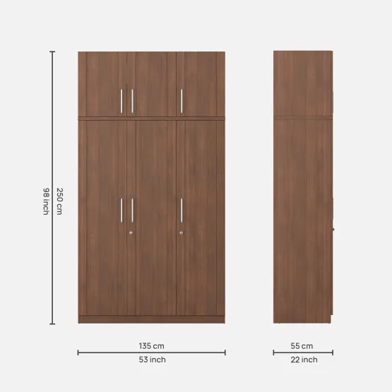 Grace 3 Door Wardrobe With Loft - Walnut Rigato