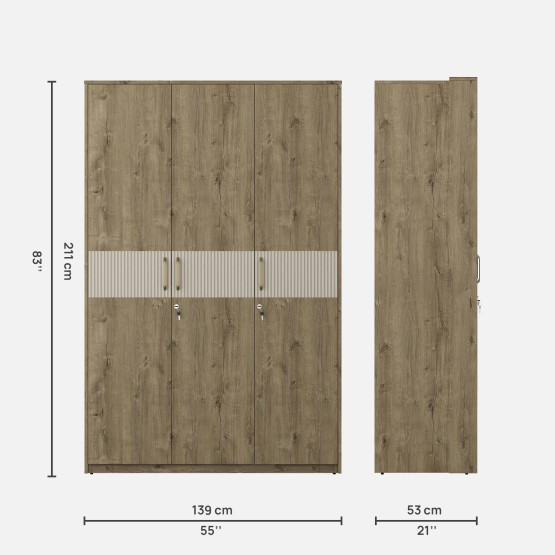 Kosmo Gloria 3 Door Wardrobe- Sebastain Oak