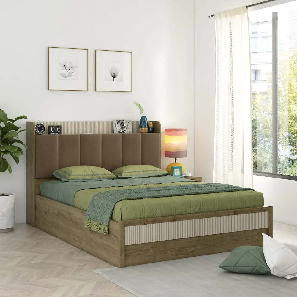 Gloria Queen Bed With 3/4 Lifton - Sebastian Oak And Bamboo Flute