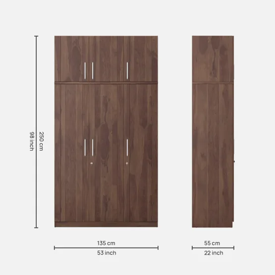 Grace 3 Door Wardrobe Without Mirror With Loft -sheesham