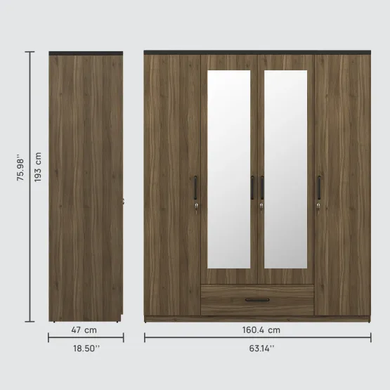 Kosmo Hover 4 Door Wardrobe With Mirror - Lyon Walnut & Natural Wenge