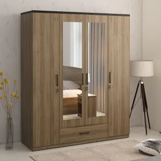 Kosmo Hover 4 Door Wardrobe With Mirror - Lyon Walnut & Natural Wenge