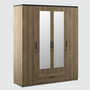 Kosmo Hover 4 Door Wardrobe With Mirror - Lyon Walnut & Natural Wenge