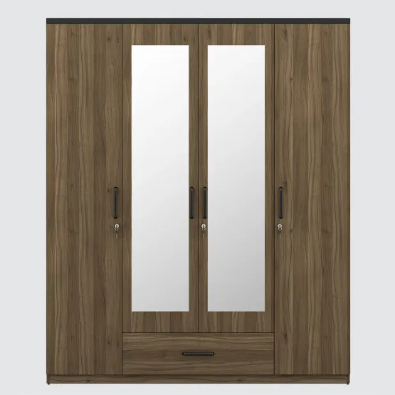 Kosmo Hover 4 Door Wardrobe With Mirror - Lyon Walnut & Natural Wenge