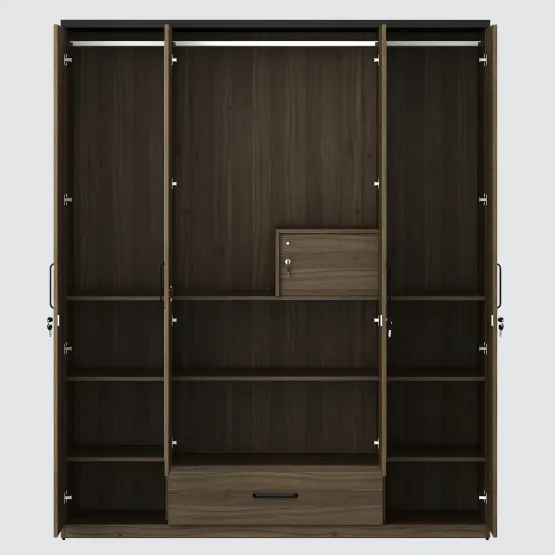 Kosmo Hover 4 Door Wardrobe With Mirror - Lyon Walnut & Natural Wenge