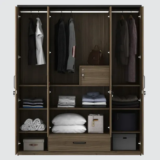 Kosmo Hover 4 Door Wardrobe With Mirror - Lyon Walnut & Natural Wenge