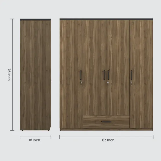 Kosmo Hover 4 Door Wardrobe Without Mirror-lyon Walnut & Natural Wenge