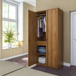 Kosmo Harmony 2 Door Wardrobe Without Mirror - Natural Teak