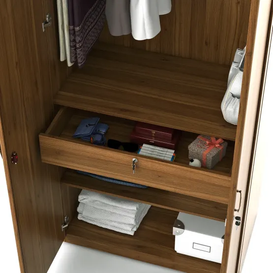 Kosmo Harmony 2 Door Wardrobe Without Mirror - Natural Teak