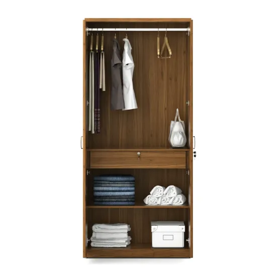 Kosmo Harmony 2 Door Wardrobe Without Mirror - Natural Teak