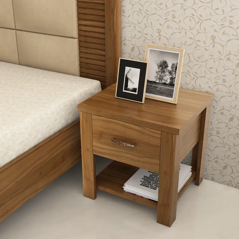 Kosmo Harmony Bed Side With One Drawer - Natural Teak