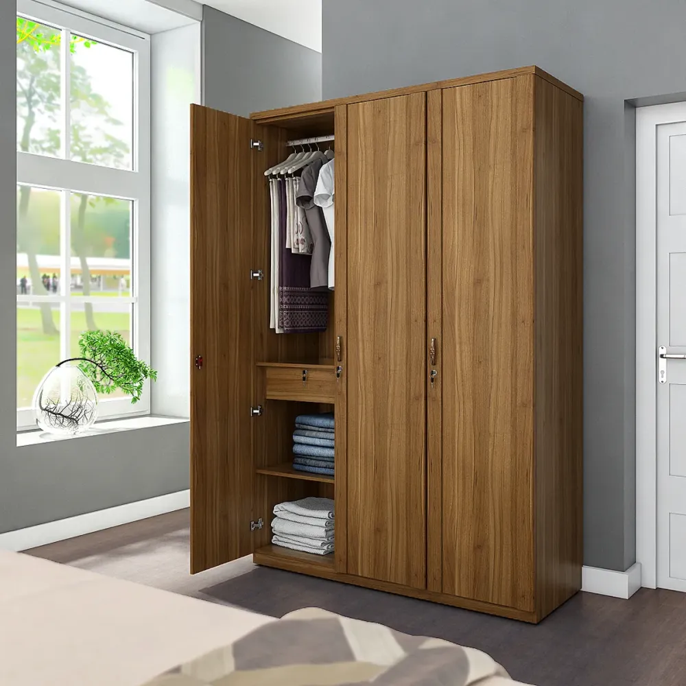 Kosmo Harmony 3 Door Wardrobe Without Mirror - Natural Teak