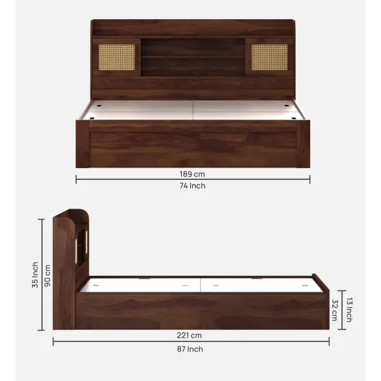 Kosmo Jude King Bed With Box Storage - Sheesham