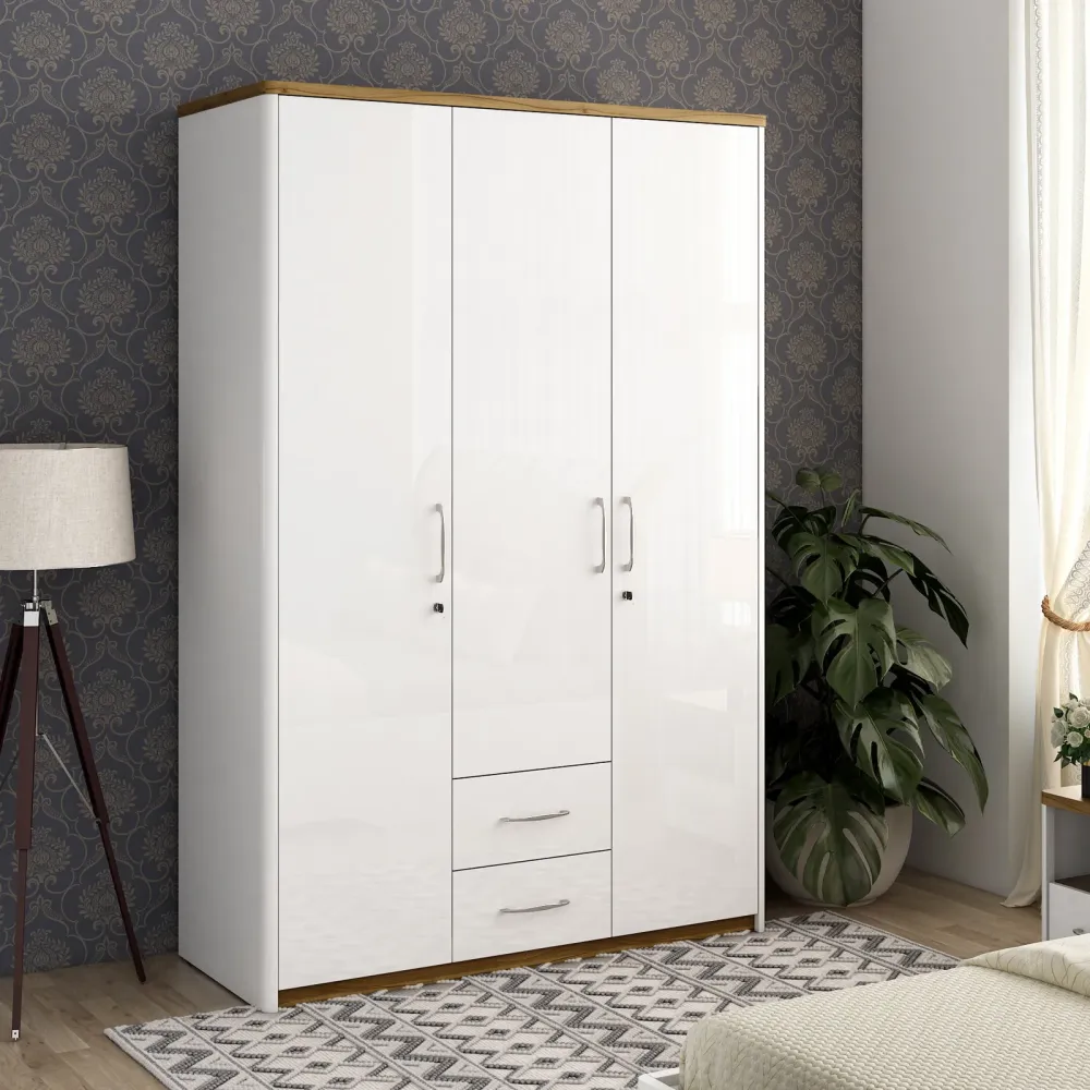 Kosmo Jupiter 3 Door Wardrobe W/o Mirror - High Gloss White